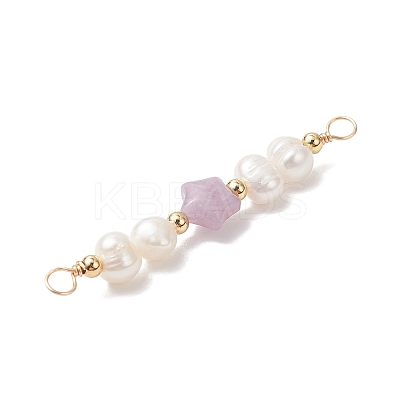 Synthetic Blue Lace Agate & Natural Rhodonite & Rose Quartz & Green Aventurine & Lepidolite/Purple Mica Stone Star with Natural Cultured Freshwater Pearl Connector Charms PALLOY-JF04719-1