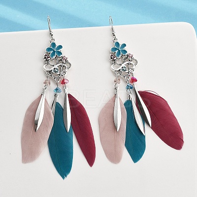 Flower & Feather Alloy Chandelier Earrings EJEW-G426-04AS-1