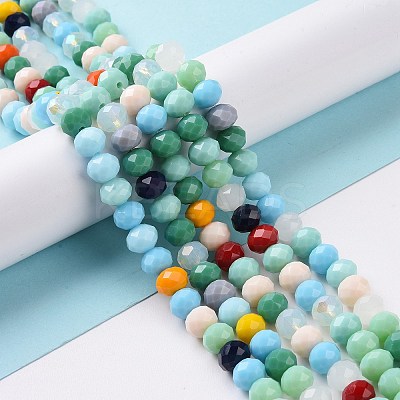 Electroplate Pearl Luster Plated Imitation Jade Glass Faceted Rondelle Beads Strands EGLA-F020-02-8mm-1