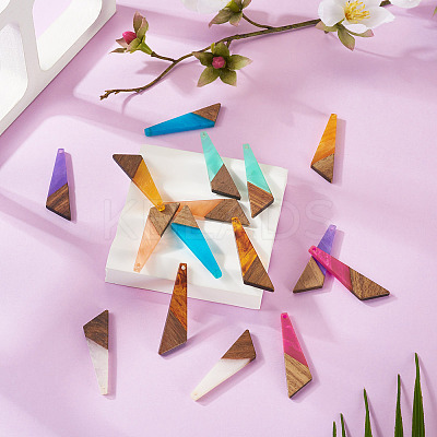 16Pcs 8 Colors Resin & Wood Pendants WOOD-TA0002-70-1