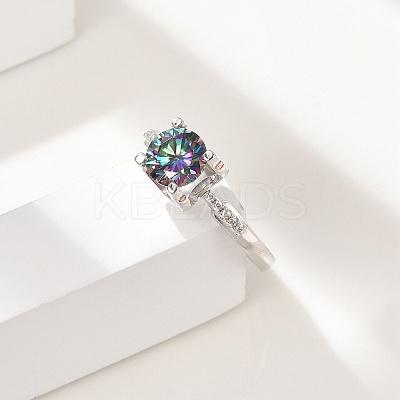 Rhodium Plated 925 Sterling Silver Moissanite Adjustable Rings for Women RJEW-U038-07P-1
