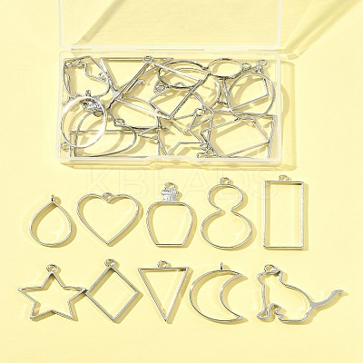 26Pcs 13 Styles Rack Plating Alloy Open Back Bezel Pendants FIND-FS0003-72-1