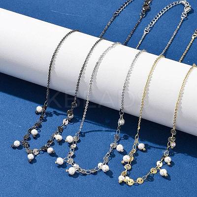 Brass Rolo & Flat Sequin Chains Necklaces for Women NJEW-D302-56-1