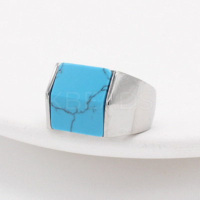 Rectangle Synthetic Turquoise Finger Ring FIND-PW0021-08A-P-1
