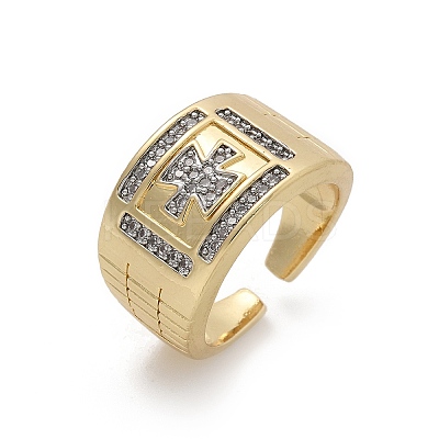 Brass Micro Pave Clear Cubic Zirconia Cuff Rings for Women RJEW-U041-21G-1