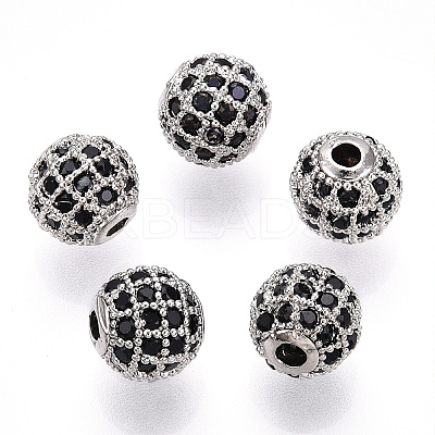 Rack Plating Brass Cubic Zirconia Beads X-ZIRC-S001-8mm-B03-1