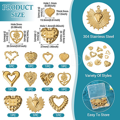 11Pcs 11 Styles 304 Stainless Steel Pendants STAS-TA0003-31-1