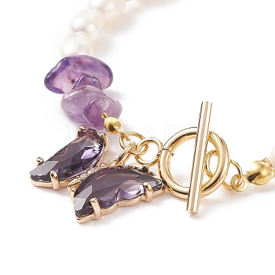 Glass Butterfly Charm Bracelet with Clear Cubic Zirconia BJEW-JB08640-03-1