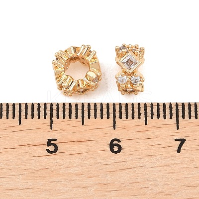 Brass Micro Pave Clear Cubic Zirconia Rondelle European Beads KK-L261-08G-1