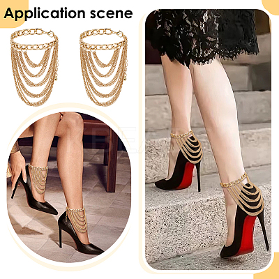4Pcs Alloy Multi-Layered Chain Tassel High Heel Decor Anklets for Women AJEW-PH0007-78G-1