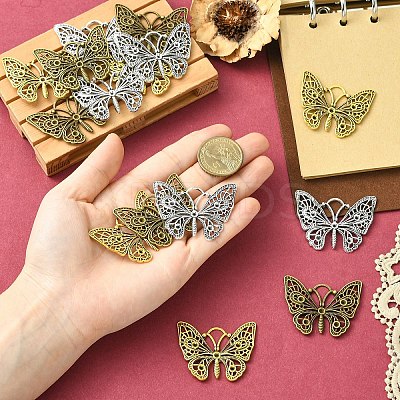 15Pcs 3 Styles Butterfly Tibetan Style Alloy Pendant Rhinestone Settings TIBEP-YW0002-23-1