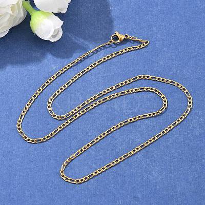 Ion Plating(IP) 304 Stainless Steel Figaro Chain Necklaces STAS-K168-01G-1