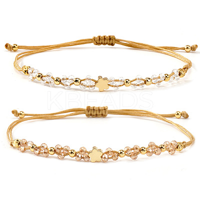 2Pcs Brass & Glass Beads Braided Bead Bracelets for Women IU7406-1-1