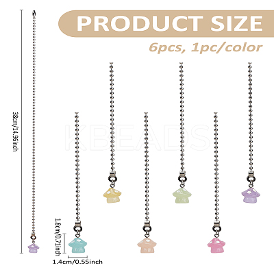 6Pcs 6 Colors Luminous Opaque Resin Mushroom Charms Ceiling Fan Pull Chain Extenders HJEW-LP00025-1