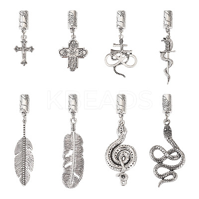 16Pcs 8 Styles Tibetan Style Alloy Cord Ends with Pendants FIND-TA0004-20-1