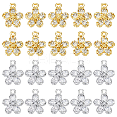 20Pcs 2 Colors Brass with Cubic Zirconia Charms KK-PH0012-42-1
