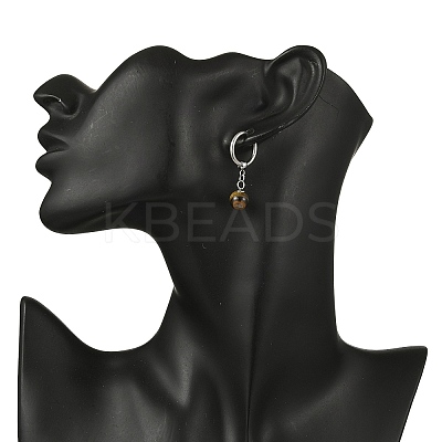 Natuarl Tiger Eye Round Hoop Earrings EJEW-JE06593-03-1