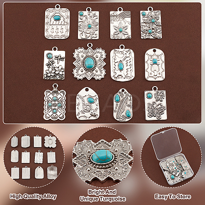 24Pcs 12 Styles Synthetic Turquoise Pendants PALLOY-PH0002-20-1
