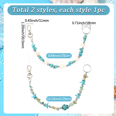 2Pcs 2 Styles Ocean Theme Synthetic Turquoise Pendant Decorations HJEW-SC0002-28A-1