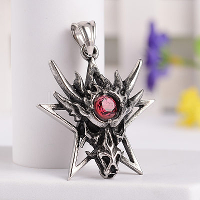 Retro 316 Surgical Stainless Steel Resin Rhinestone Star with Dragon Skull Gothic pendants STAS-E096-54AS-1