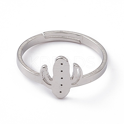 Non-Tarnish 201 Stainless Steel Cactus Adjustable Ring for Women RJEW-K238-03P-1