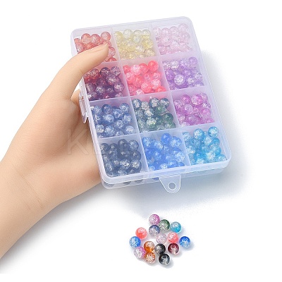 360Pcs 12 Colors Transparent Crackle Baking Paint Glass Beads Strands DGLA-YW0001-12-1
