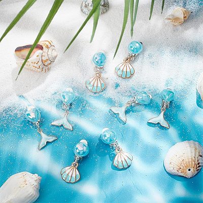 4 Pair 2 Style Imitation Shell Enamel Dangle Clip-on Earrings EJEW-AR0001-09A-1