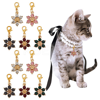 10Pcs 5 Colors Alloy Rhinestone Pendant Decorations HJEW-DR00169-1