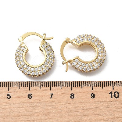 Brass Micro Pave Clear Cubic Zirconia Flat Round Hoop Earrings EJEW-K318-04B-G-1