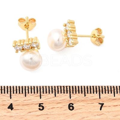 Round Brass Micro Pave Clear Cubic Zirconia Stud Earrings EJEW-A135-30G-1