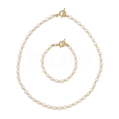 Natural Cultured Freshwater Pearl & Electroplate Non-magnetic Synthetic Hematite Beads Beaded Neckalces & Bracelets Jewelry Sets for Women SJEW-JS01381-1