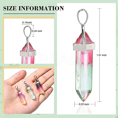 14Pcs 7 Colors Faceted Bullet Glass Pointed Pendants GLAA-CJ0001-71-1