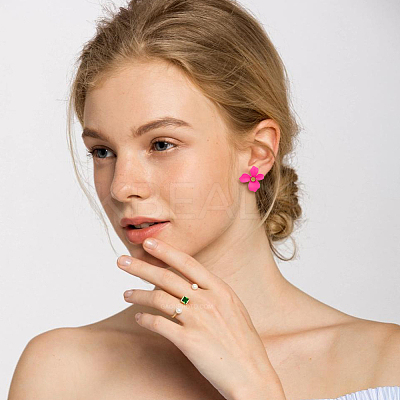 8 Pairs 8 Colors Steel Flower Stud Earrings Set with Alloy Pins for Women EJEW-FI0001-58-1