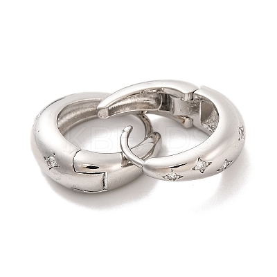 Brass Pave Clear Cubic Zirconia Hoop Earrings for Women EJEW-U015-20P-1
