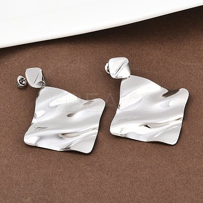 304 Stainless Steel Rhombus Dangle Stud Earrings EJEW-K268-79B-P-1