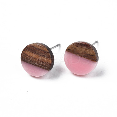 Opaque Resin & Walnut Wood Stud Earrings EJEW-N017-008-B04-1