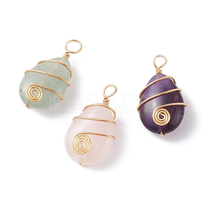 3Pcs 3 Styles Natural Mixed Gemstone Pendants PALLOY-JF01153-1-1