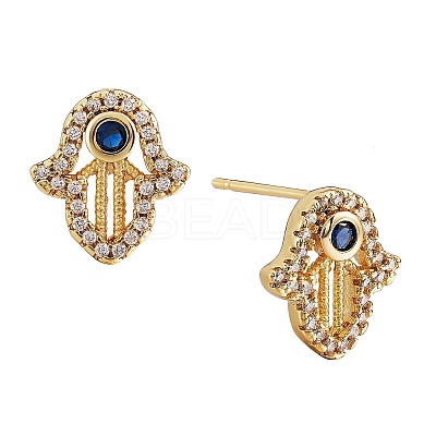 Hamsa Hand Cubic Zirconia Stud Earrings EJEW-SZ0001-77-1