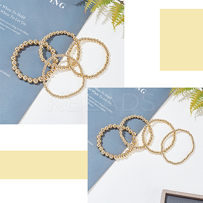 4Pcs 4 Size Brass Round Beaded Stretch Bracelets Set for Women BJEW-AN0001-07-1