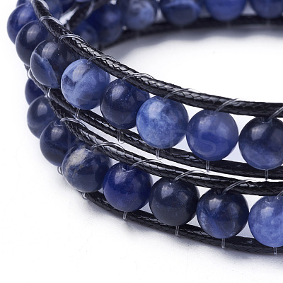 Natural Sodalite Round Bead Wrap Bracelets BJEW-JB04248-1