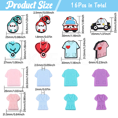 16Pcs 16 Styles Medical Theme Food Grade Eco-Friendly Silicone Focal Beads SIL-CA0003-31-1