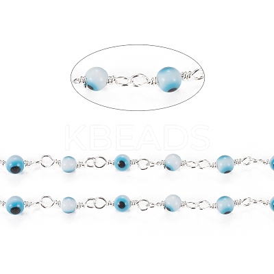 3.28 Feet Handmade Evil Eye Lampwork Round Beaded Chains X-CHC-G009-A-S03-1