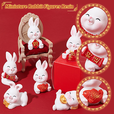 18Pcs 6 Style Rabbit Resin Display Decorations DJEW-CP0001-21-1