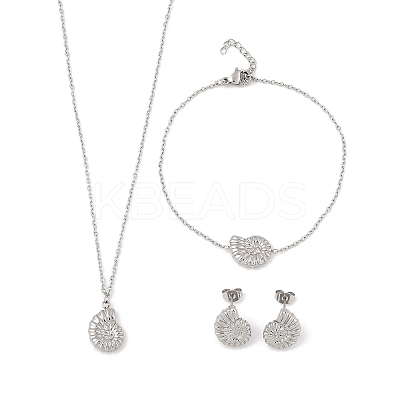Conch Shape 304 Stainless Steel Pendant Necklaces & Bracelets & Stud Earrings Sets for Women SJEW-C004-15P-1