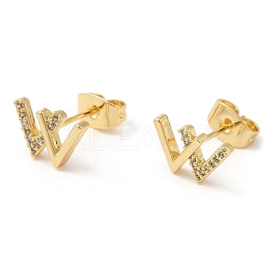 Cubic Zirconia Initial Letter W Stud Earrings EJEW-Q769-08G-1