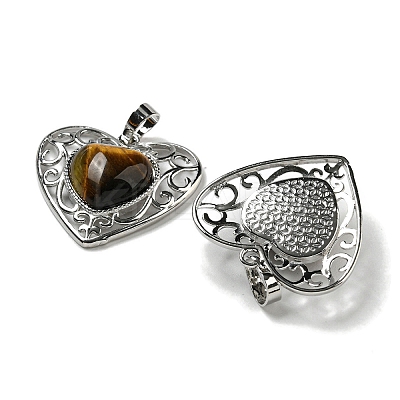 Natural Tiger Eye Peach Love Heart Pendants G-G158-01E-1