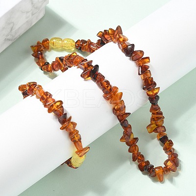 Natural Amber Beaded Bracelets & Necklaces Sets for Baby AJEW-K050-04-1