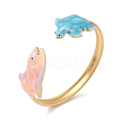 Ocean 304 Stainless Steel Enamel Cuff Bangles for Women LS-BJEW-F518-02H-G-1