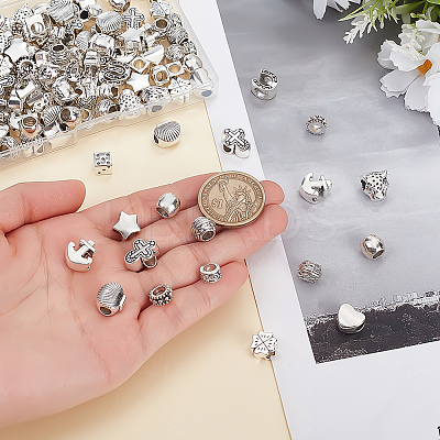 130Pcs 13 Styles Tibetan Style Alloy European Beads MPDL-ME0001-02-1
