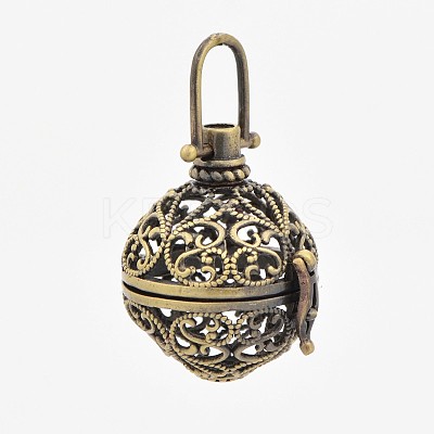 Vintage Filigree Round Brass Cage Pendants KK-D389-11AB-1